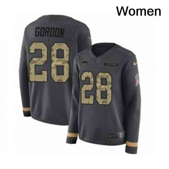 Womens Nike Los Angeles Chargers 28 Melvin Gordon Limited Black Salute to Service Therma Long Sleeve NFL Jersey